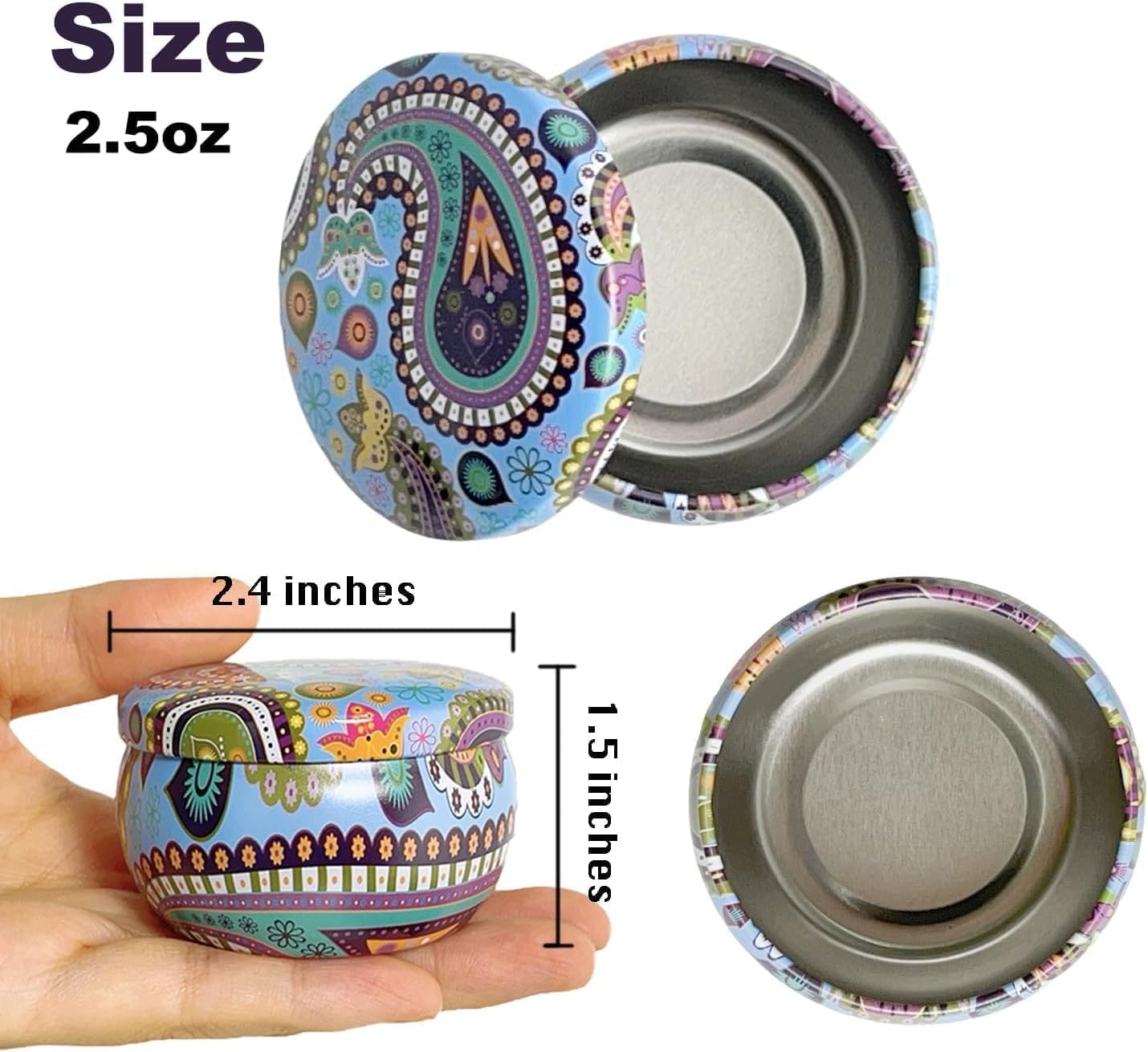 Phinicco Empty Candle Tins 24 Pcs 2.5OZ with Lids & Jars - Bulk (6 Colors)