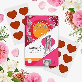 AROMA STICKERS® Original Blend Romance - 100% Natural Essential Oil Scented - Aromatherapy Sticker Diffuser for Perosonal Space - Towels & Pillows/Relaxing & Sleeping (Pack of 1, 12 Stickers)