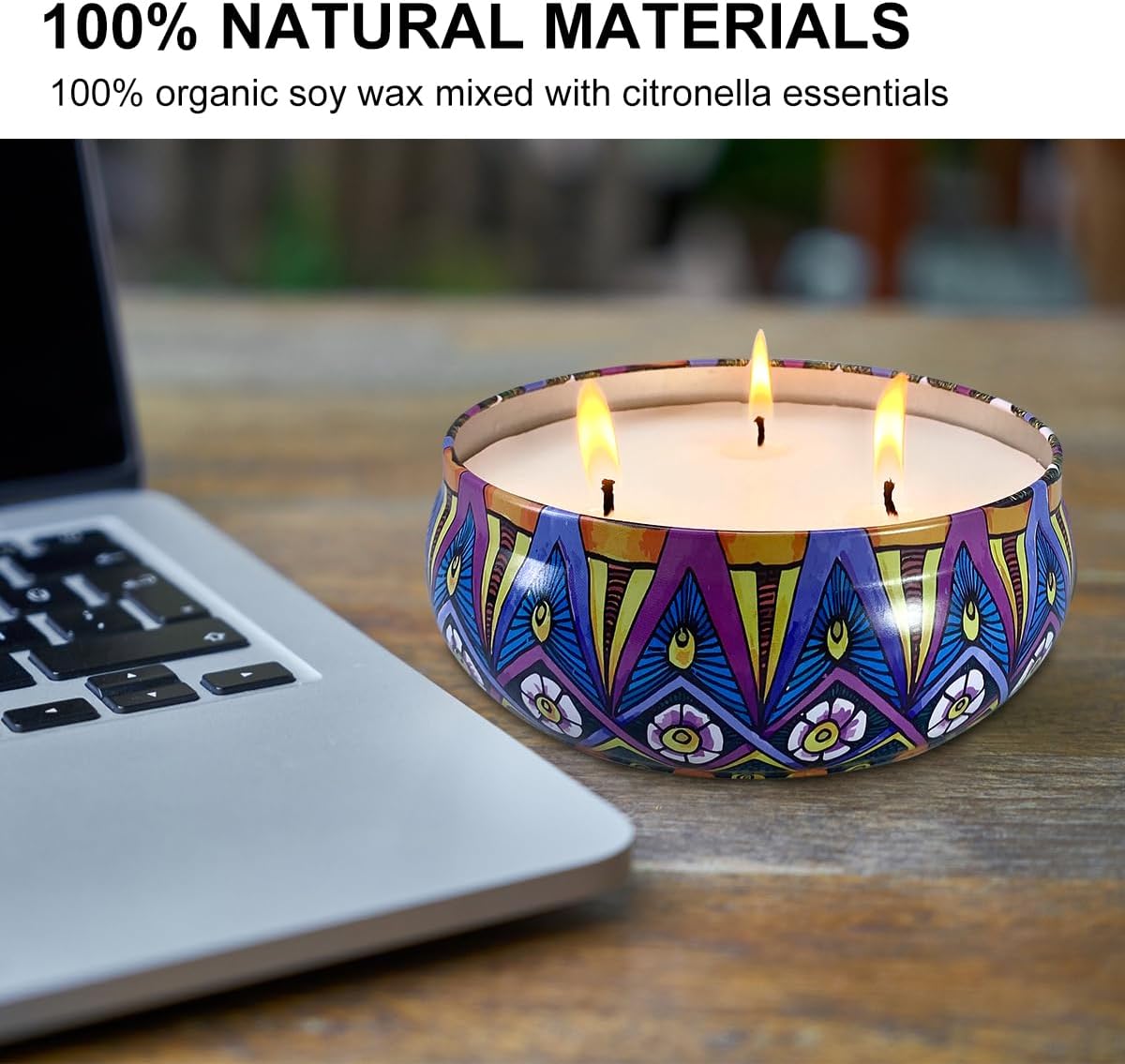 Citronella Candles, Indoor & Outdoor Large Candles, Long Burning 3-Wick Candles 13.5 OZ Set of 2, Pure Essential Oil, Natural Soy Wax Candle Bulk