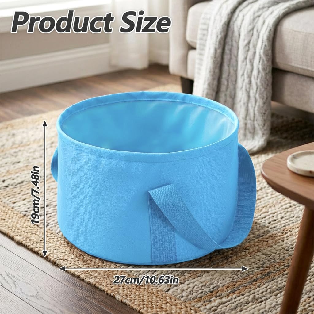 Foldable Bucket for Soaking Feet, Portable Foot Bath Basin, Travel Foot Soaking Tub with Handles, Blue Foot-Spa Soaking-Tub for Home, Travel, Outdoor and Camping (14 L/11x7.5 Inch)