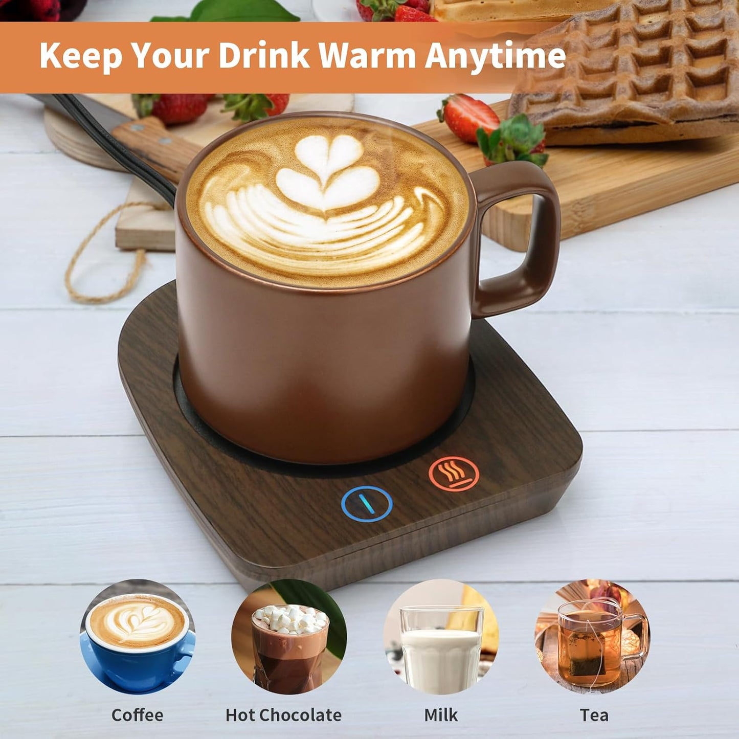 VOBAGA Imitation Wood Grain Coffee Cup Warmer & Mug Warmer for Desk, Electric Coffee Warmer Plate with 3-Temp Settings for Tea, Cocoa, Milk with Auto Shut Off After 4 Hours, Coffee Gifts for Women Men