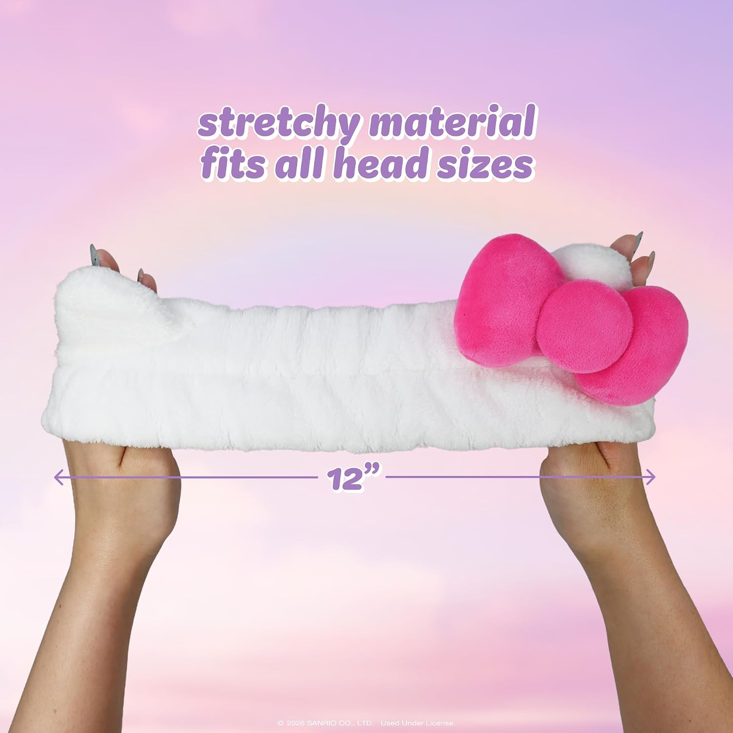 The Crème Shop x Hello Kitty Plush Spa Headband for Makeup, Washing Face, and Skincare, Soft Headband for Women and Girls (Hello Kitty and Friends Hot Pink Bow)