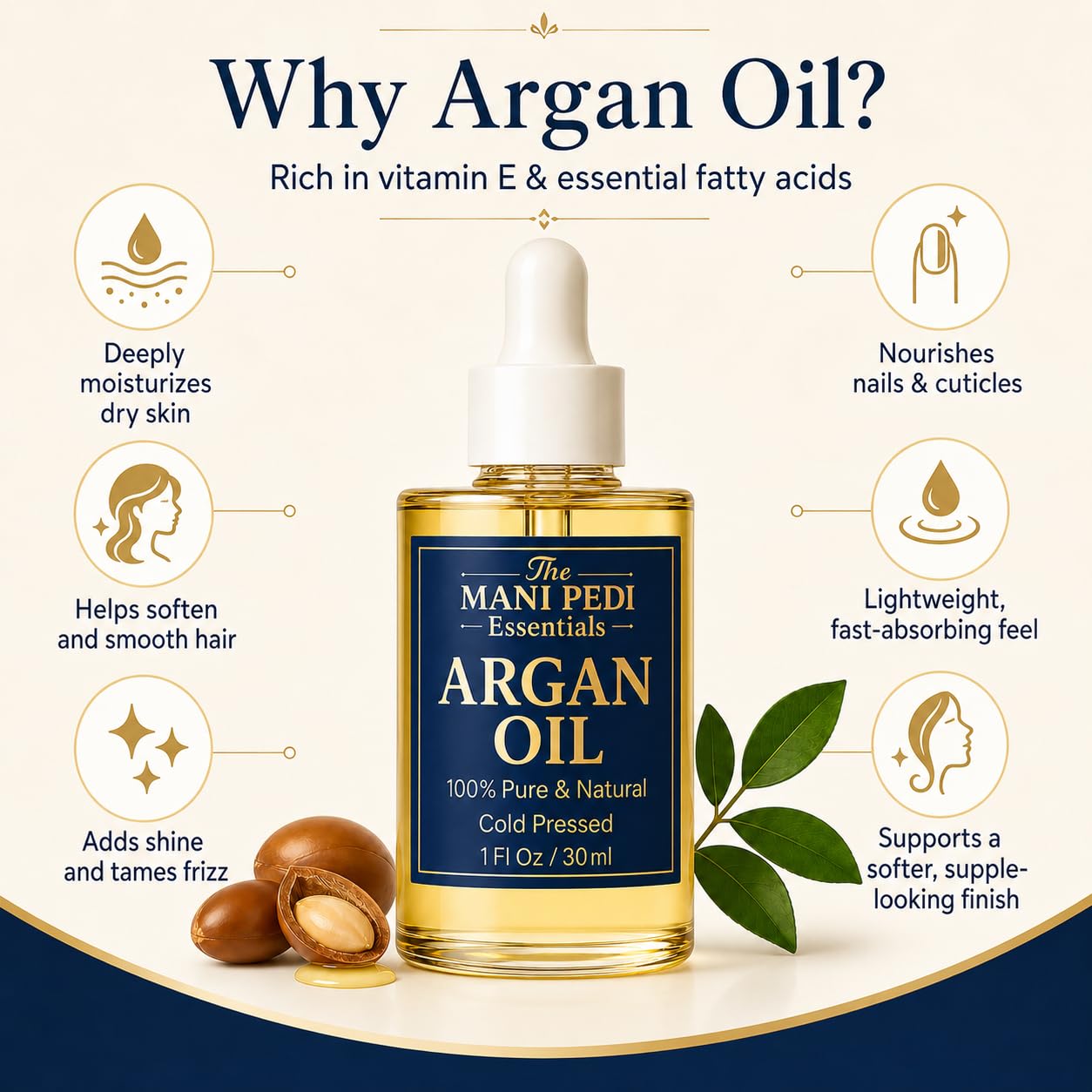 TMPE Argan Oil for Hair & Skin – 100% Pure Cold-Pressed Argan Oil, Lightweight Non-Greasy Hair Oil for Dry Damaged Hair, Face & Body Moisturizing Oil, Daily Use – 1 fl oz