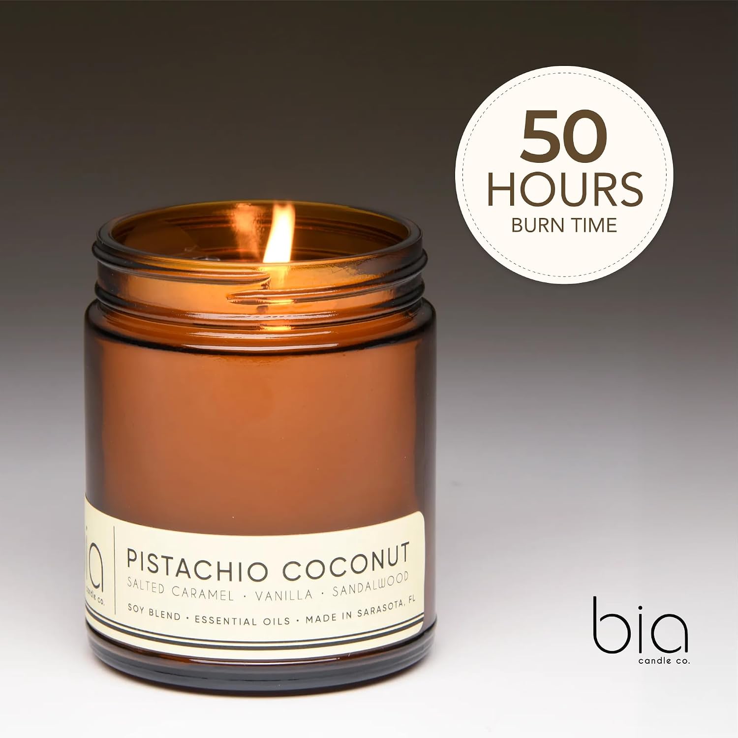 Pistachio Coconut Soy Candle, Salted Caramel Tonka Vanilla, Perfume-Inspired, Hand Poured USA, High Fragrance Load, Lead-Free Wick, Reusable Glass Jar, Dessert Candle, 7 oz