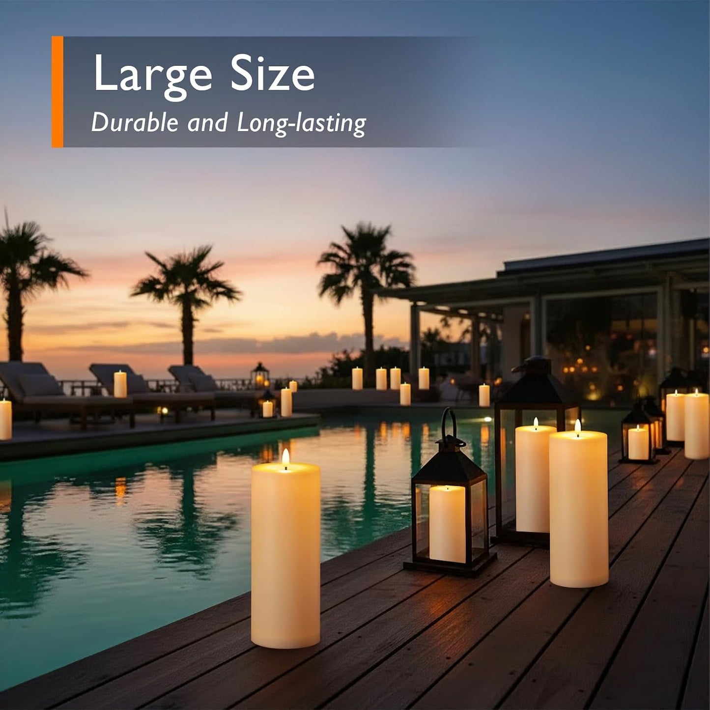 Homemory Outdoor Waterproof Flameless LED Candles 4" x 10", Battery Operated Large Pillar Candles with Remote & Timer, Long Lasting for Outdoor Lanterns & Patio, White, Set of 2
