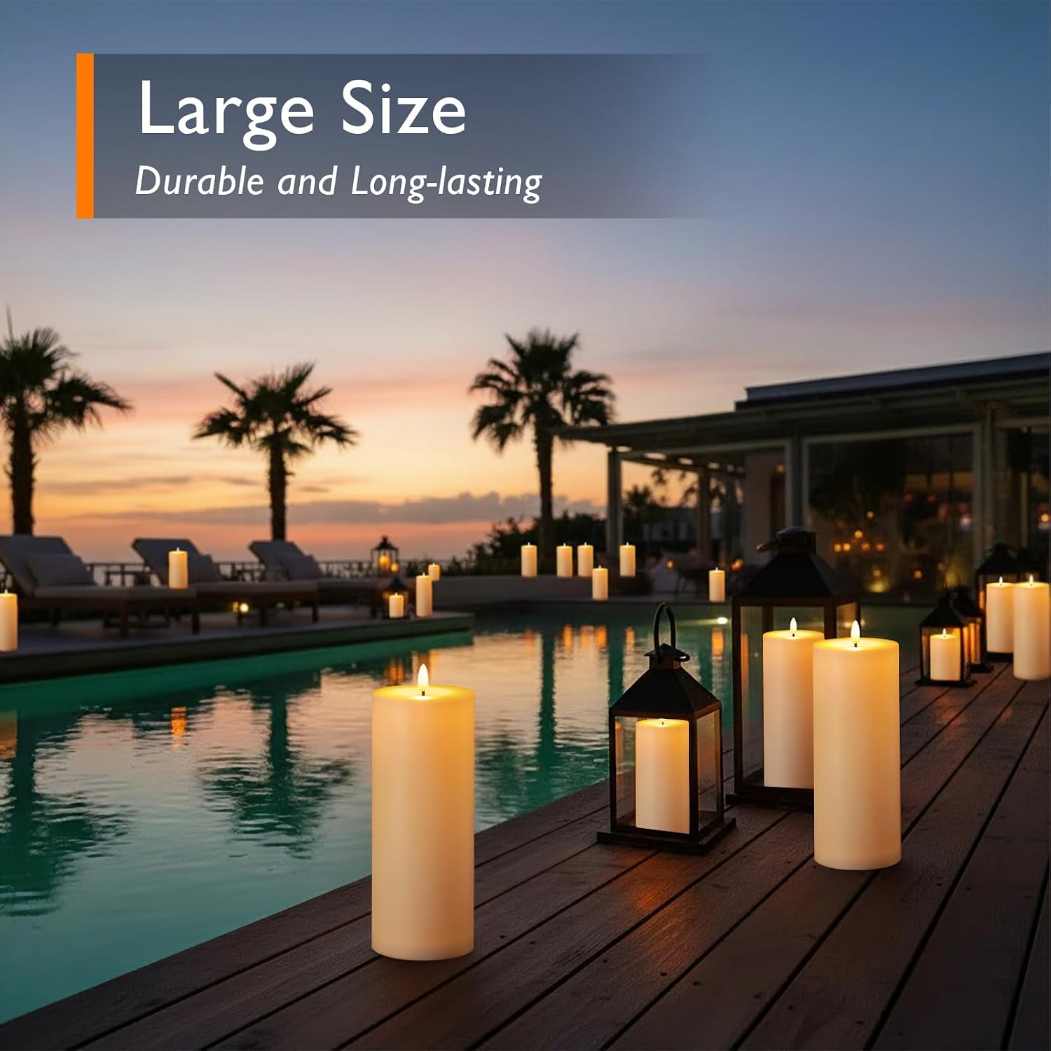 Homemory Outdoor Waterproof Flameless LED Candles 4" x 10", Battery Operated Large Pillar Candles with Remote & Timer, Long Lasting for Outdoor Lanterns & Patio, White, Set of 2
