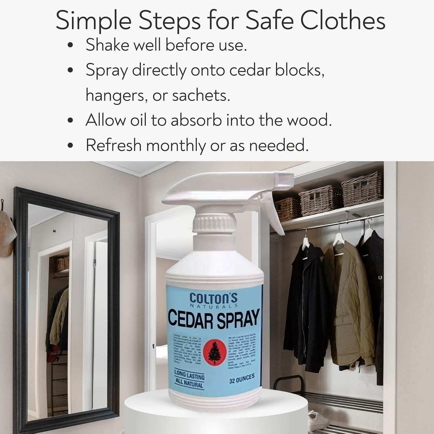 Cedar Spray w/Lavender Extract – Non-Chemical Wood Protection – Cedar Wood Scent – Restores Scent Closets & Drawers (32 oz)