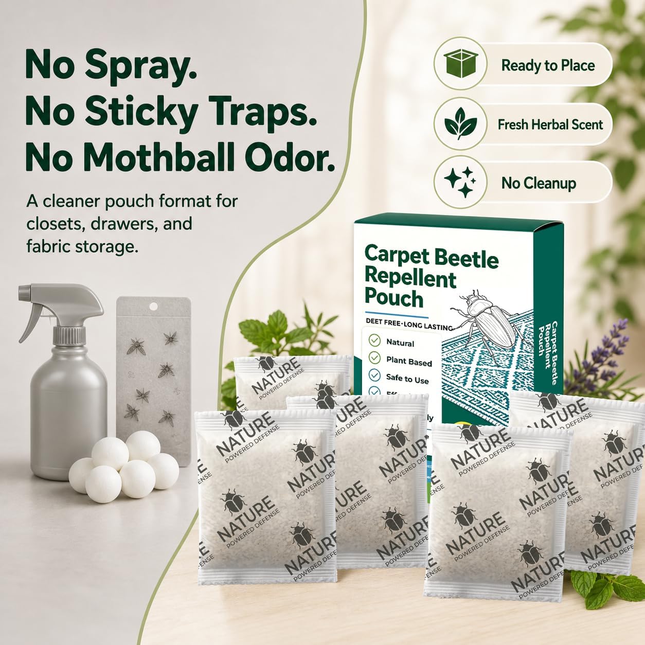 Carpet Beetle Repellent 8 Pack, Plant-Powered Cedarwood Sachets for Wool, Clothes, Fabrics, Pro-Active Deterrent for Carpet Beetle Larvae & Eggs, Long-Lasting Indoor Protection for Pest Control