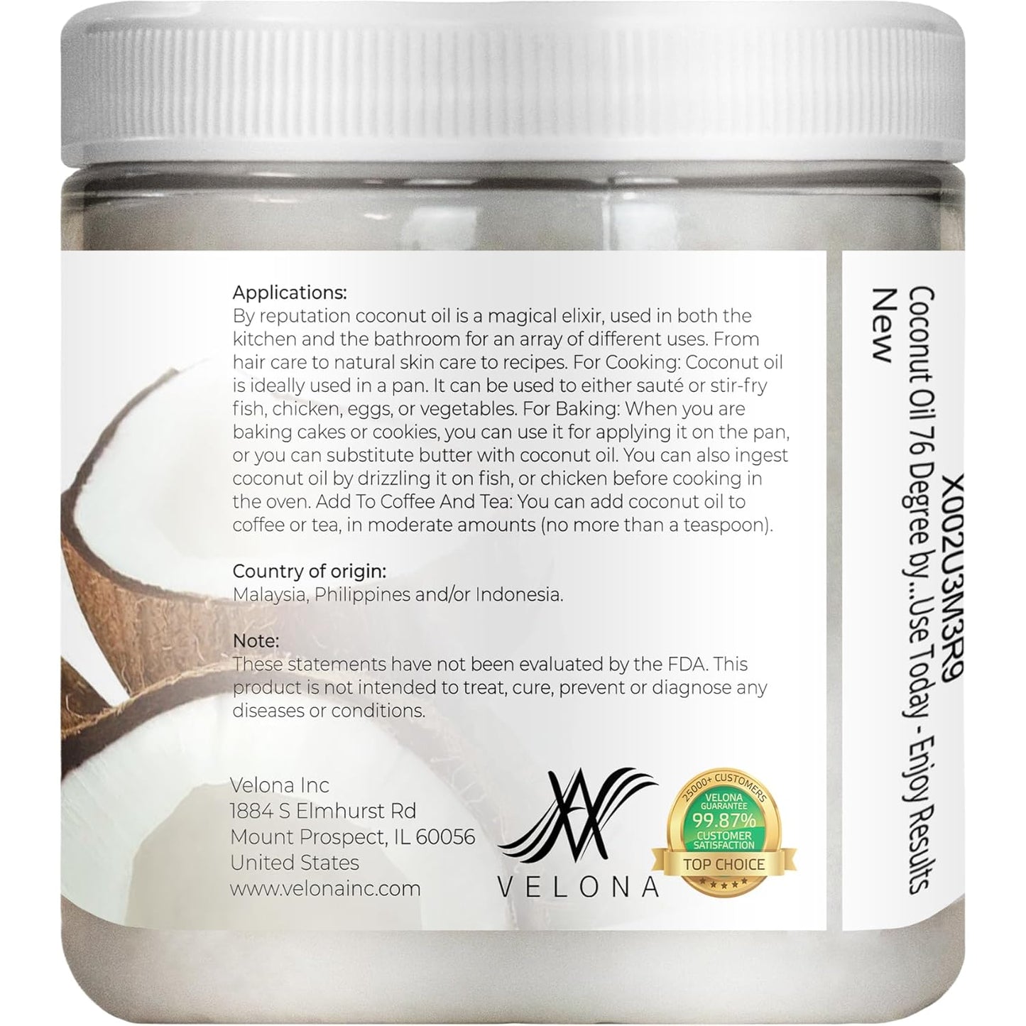 velona Coconut Oil 76 Degree 8 fl oz | 100% Pure and Natural Carrier Oil | in jar | Refined, Cold pressed | Skin, Face, Body, Hair Care | Use Today - Enjoy Results