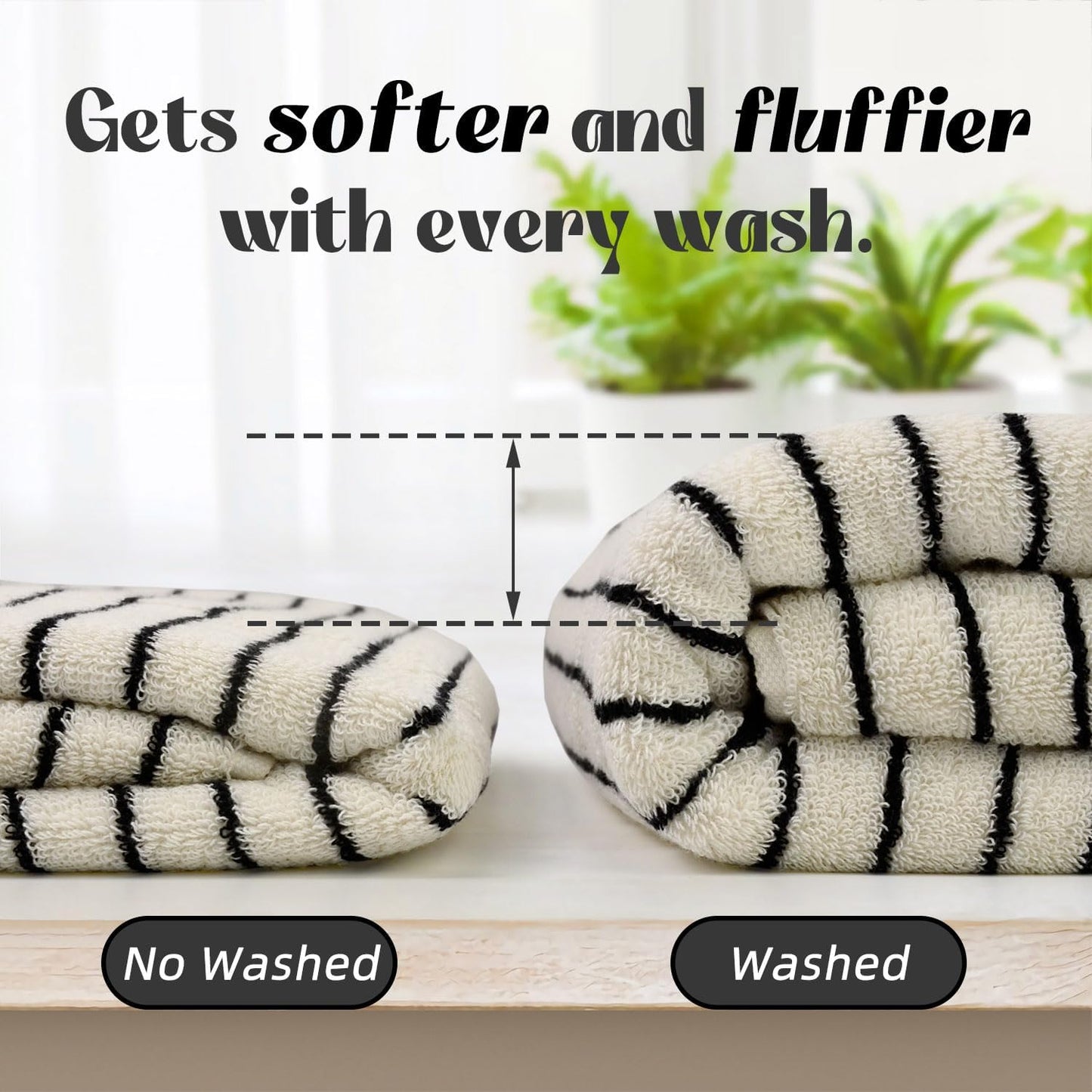 Jacquotha 8 Piece Black and Ivory Towel Set, Super Soft & Absorbent Cotton Striped Towels for Bathroom Decor, 2 Bath, 2 Hand, 4 Washcloths