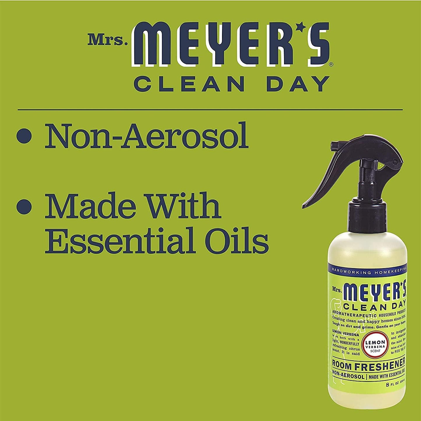 Mrs. Meyer’s Clean Day Room Freshener Spray, Lemon Verbena Scent, Instant & Refreshing Fragrance Made with Essential Oils (8 Fl Oz, Pack of 1)