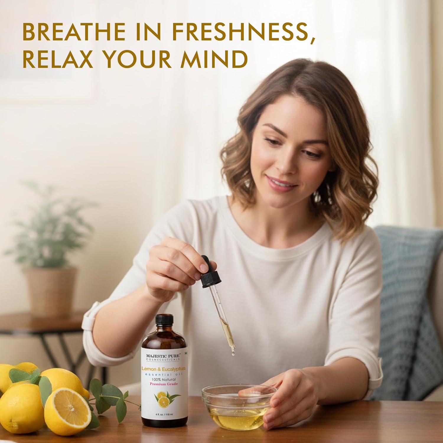 Majestic Pure Lemon Eucalyptus Essential Oil 4 Fl Oz - Fresh Citrus Scent for Diffuser, Home & Cleaning - Crisp, Uplifting Fragrance - Pure & Blend-Friendly Essential Oil