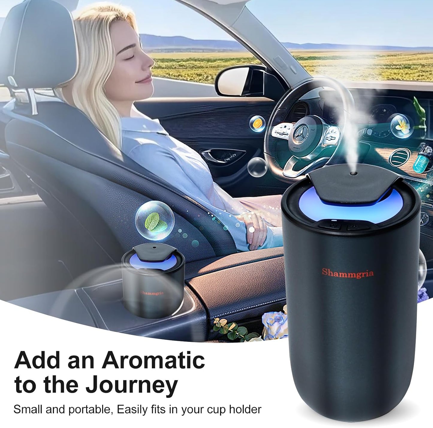 Car Air Diffuser Essential Oil Aromatherapy Scent Diffuser with 3 Mist Levels & LED Lights for Car, Room, Studio, Office- Black