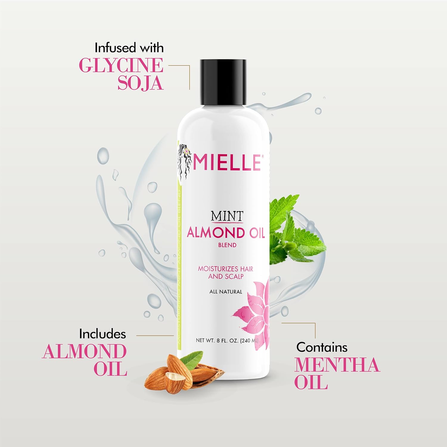 Mielle Organics Mint Almond Oil - Lightweight Dry Scalp Oil to Lock in Moisture and Help Encourage Longer, Healthier Hair - Suitable for All Hair Types (8 Fl Oz)