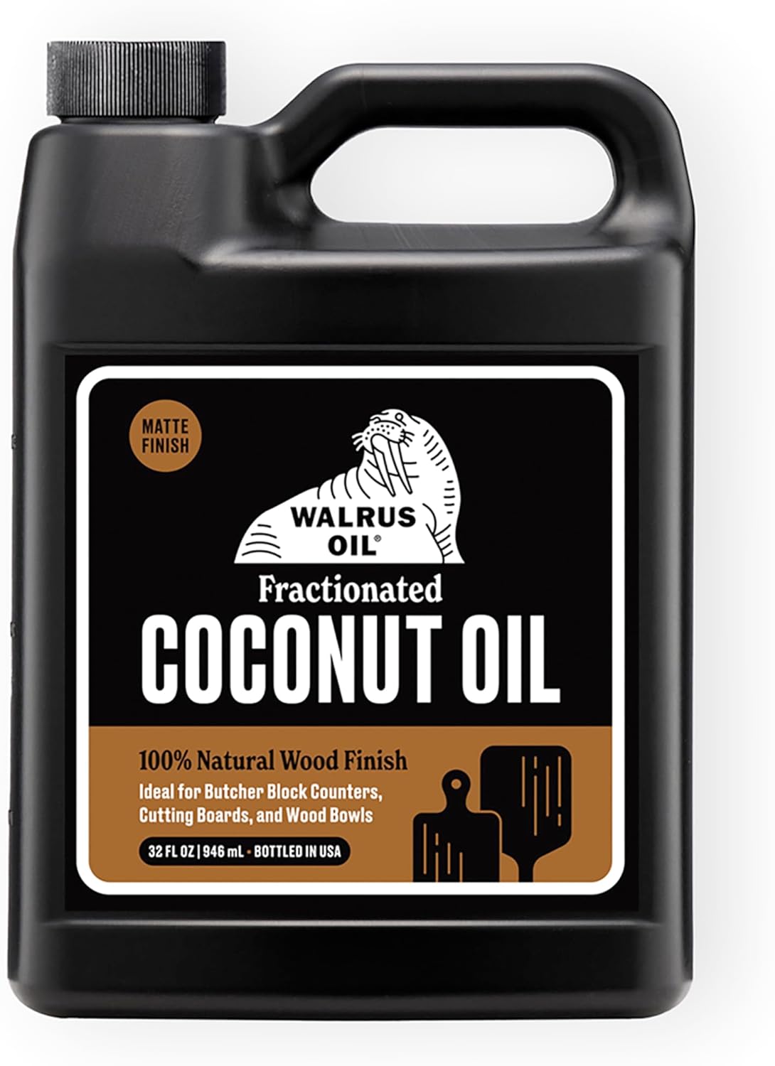 WALRUS OIL - Fractionated Coconut Oil, 100% Natural Wood Finish Conditioner and Cutting Board Oil, Food-Contact Safe, 32oz Jug