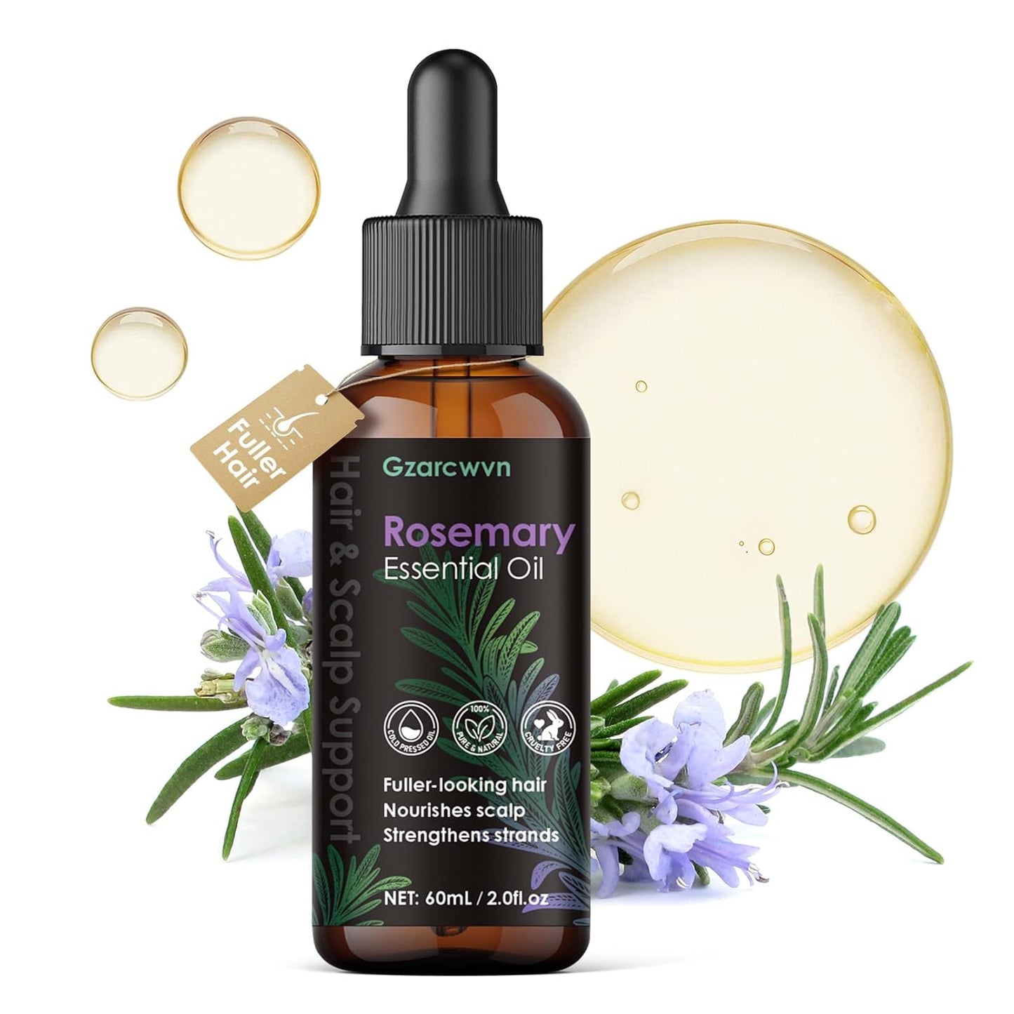 Rosemary Essential Oil for Hair Growth & Scalp Care, 60ml | Plant-Based Nourishing Oil, Daily Scalp Massage, Stronger & Smoother Hair, Paraben-Free
