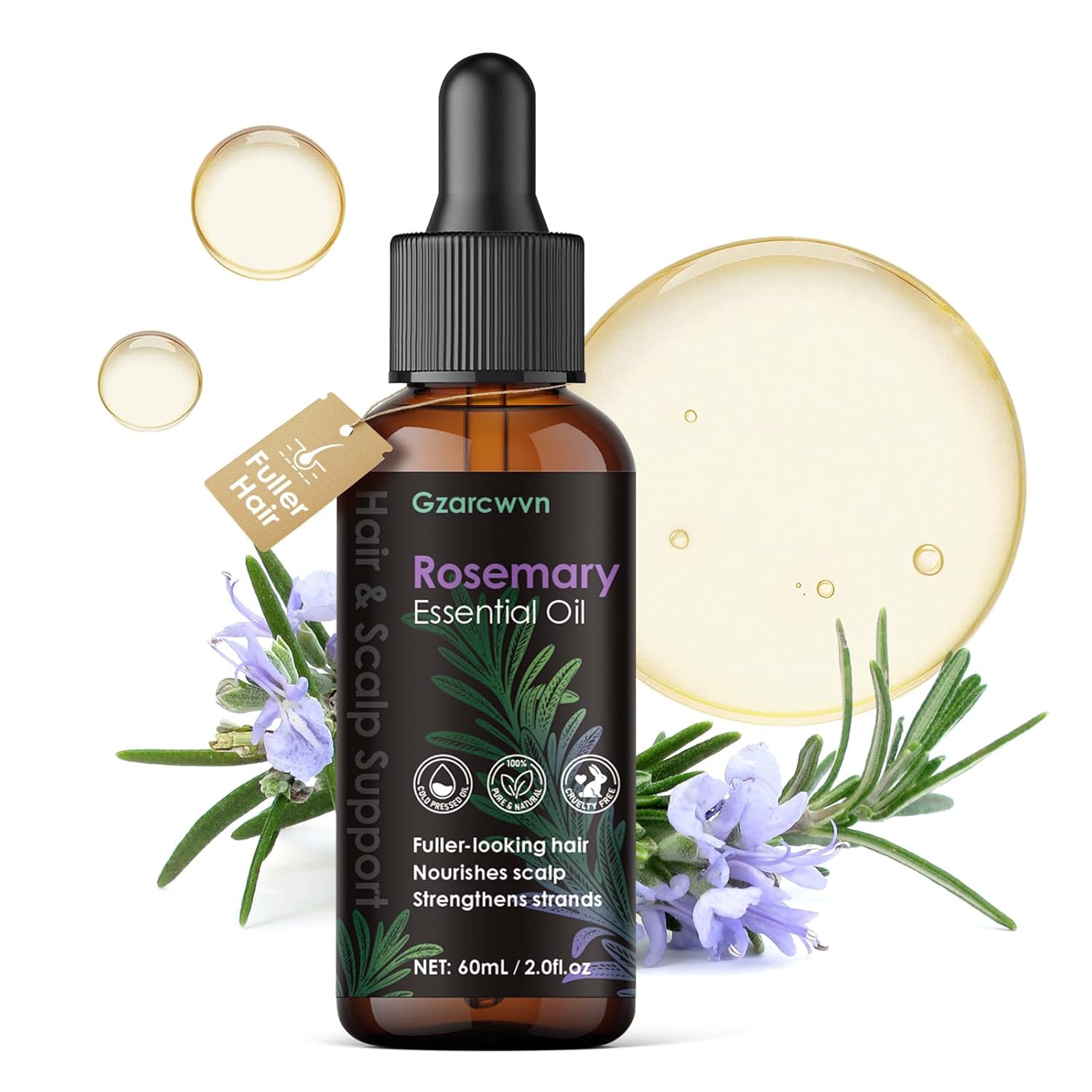 Rosemary Essential Oil for Hair Growth & Scalp Care, 60ml | Plant-Based Nourishing Oil, Daily Scalp Massage, Stronger & Smoother Hair, Paraben-Free