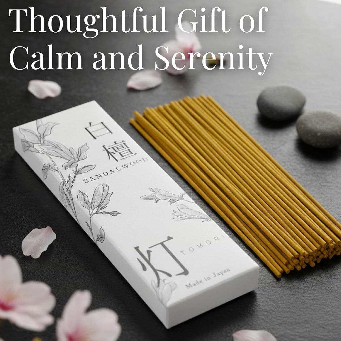 Sandalwood Premium Japanese Incense Sticks 60sticks Coreless Low Smoke Natural Charcoal Free Non Toxic Temple Kyoto Aroma Aromatherapy Meditation Calming Stress Relief Relaxation Yoga Zen TOMORI