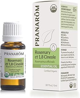 Pranarom USDA Certified Organic Rosemary Cineole Essential Oil (15ml), 100% Pure Undiluted Therapeutic Grade from Tunisia for Aromatherapy, Diffuser, Meditation, Massage, Relaxation
