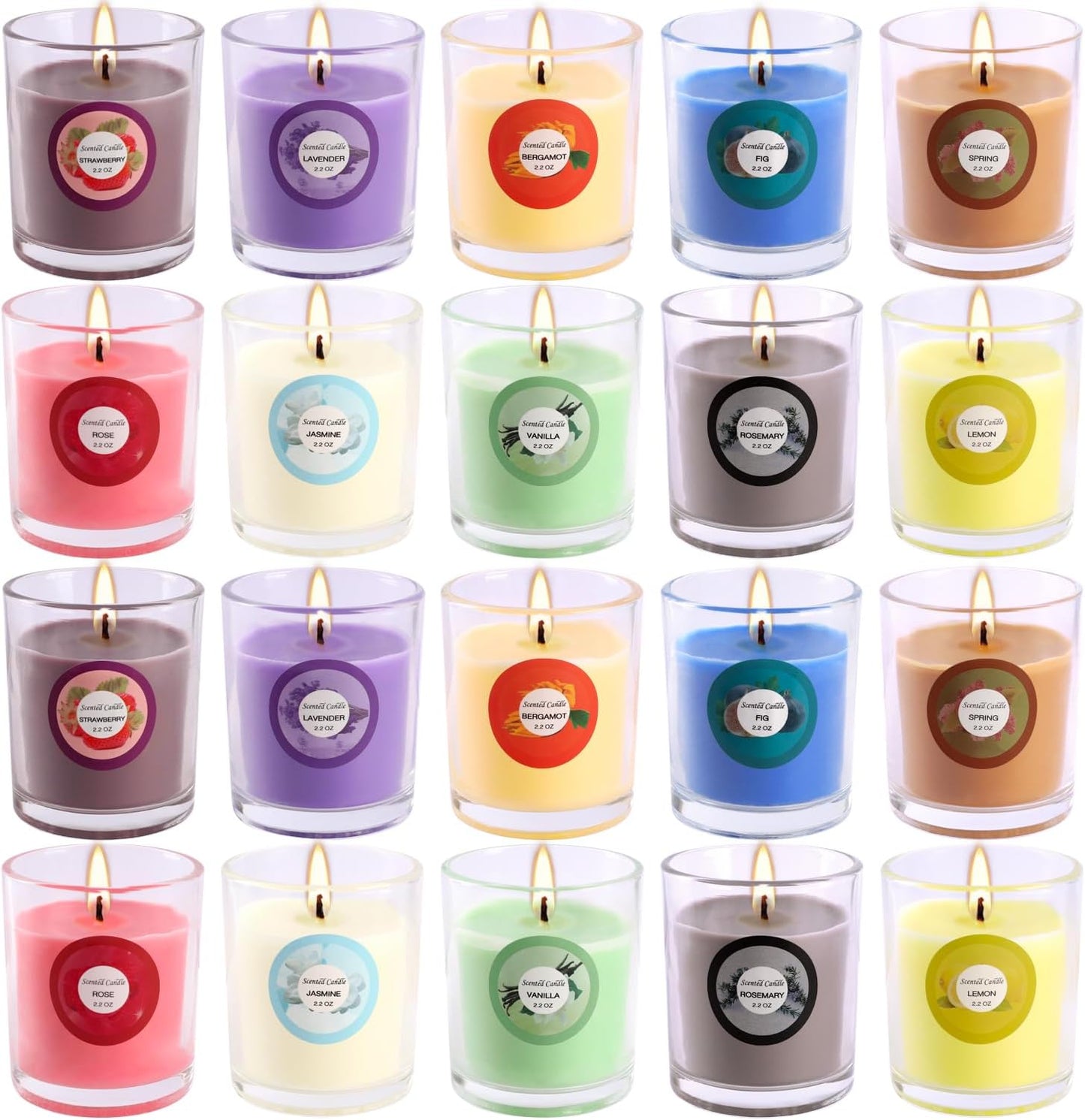 Scented Candles with 10 Fragrances Gift Set for Home and Women，2.2oz Aromatherapy Soy Wax Glass Jar Candle，20 Pack