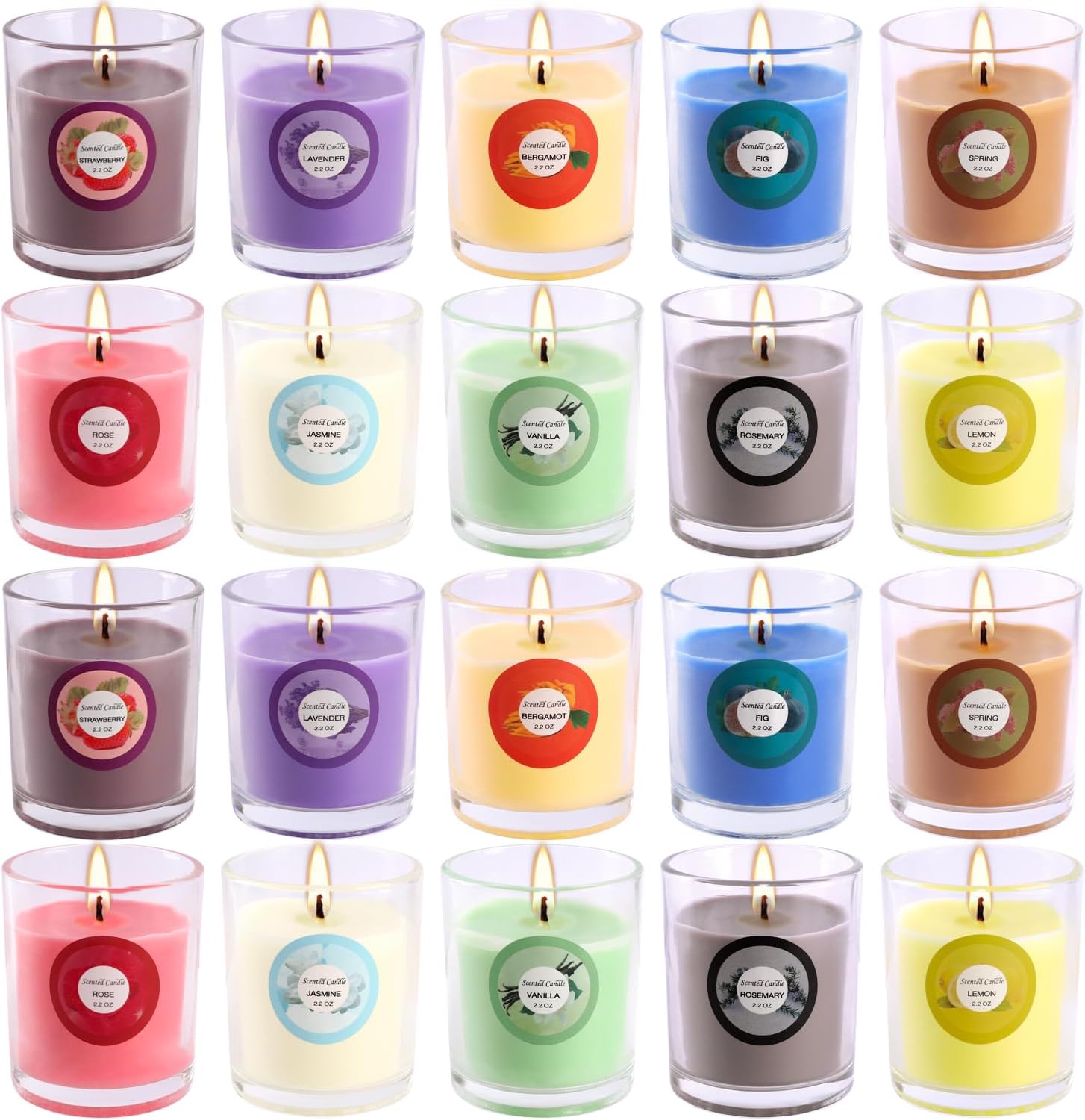 Scented Candles with 10 Fragrances Gift Set for Home and Women，2.2oz Aromatherapy Soy Wax Glass Jar Candle，20 Pack