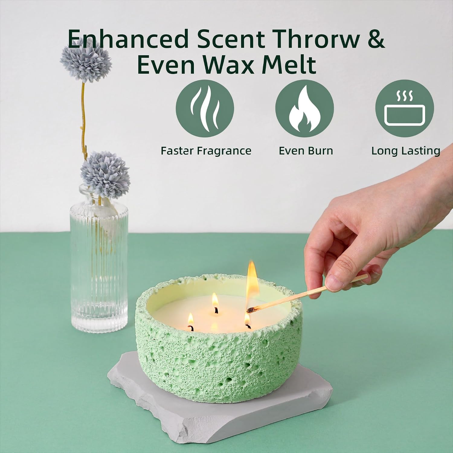 Viyffo 3 Wick Large 20oz Eucalyptus & Peppermint Scented Candle, Non Toxic Soy Candle for Women & Men, Matte Mint Green Ceramic Jar Perfect Luxury Home Fragrance, Elegant Spring Décor & Gift