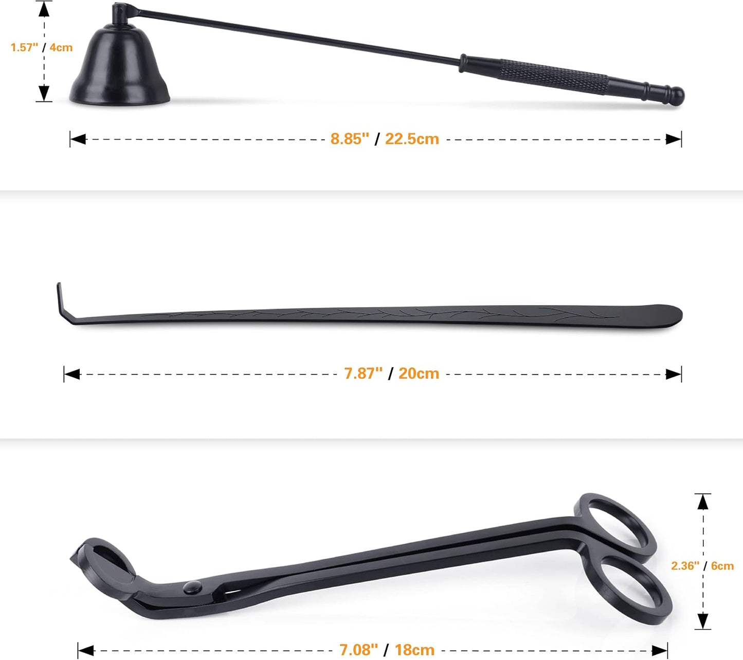 3 in 1 Candle Tools Set, Candle Wick Trimmer, Candle Cutter, Candle Snuffer, Candle Wick Dipper Accessory Set - Black