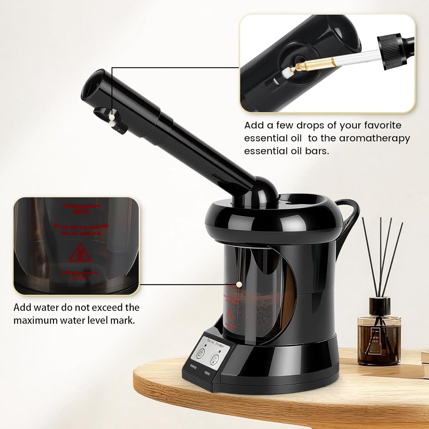Facial Steamer Professional with More Steam for Deep Cleansing and Hydration, Face Steamer Featuring Extendable Arm, Steamer for Facial for Beauty, Spa and Home Use, Black