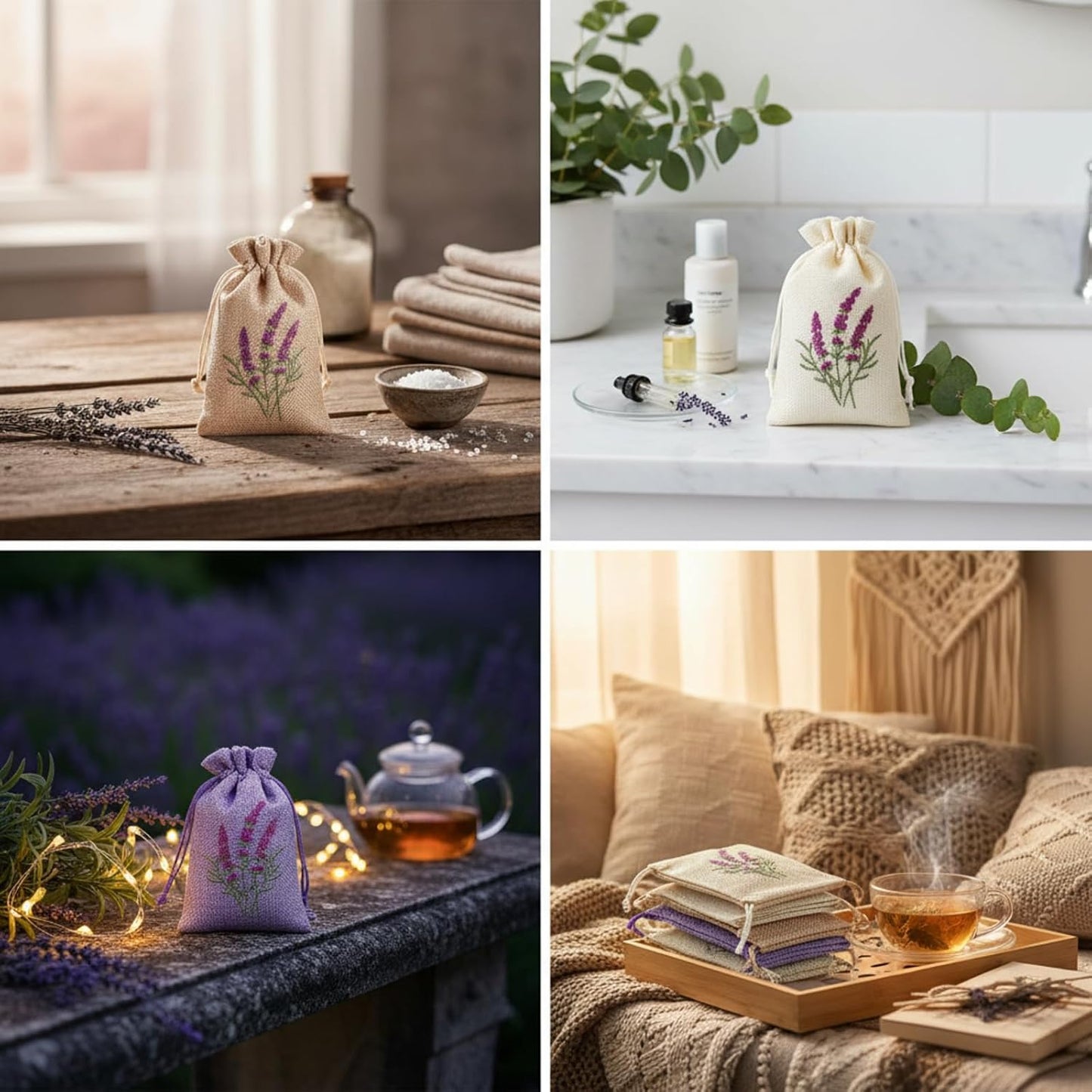 30 Pcs Embroidered Lavender Sachet Bags 5.7 x 4.1 Inches Sachet Empty Bags Small Drawstring Lavender Jute Pouch for Spice Jewelry Wedding Favor Bag Car Decorations