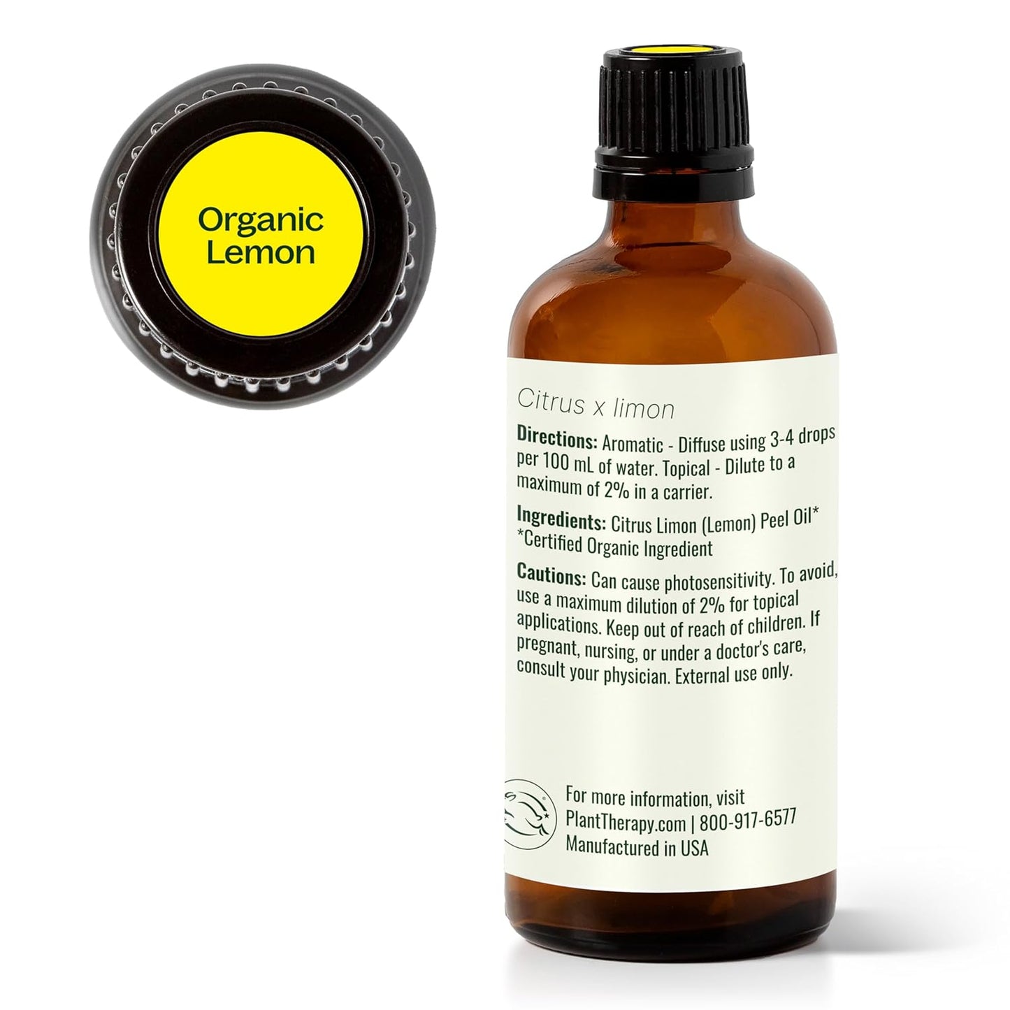 Plant Therapy Organic Lemon Essential Oil 100 mL (3.3 oz), 100% Pure, USDA Certified Organic, Undiluted, Aromatherapy for Cleaning, Skin Care, and Immune Support