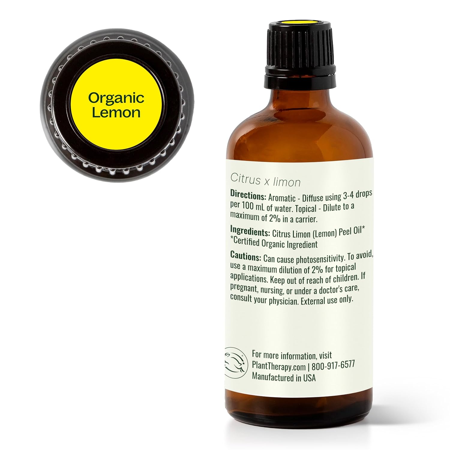 Plant Therapy Organic Lemon Essential Oil 100 mL (3.3 oz), 100% Pure, USDA Certified Organic, Undiluted, Aromatherapy for Cleaning, Skin Care, and Immune Support