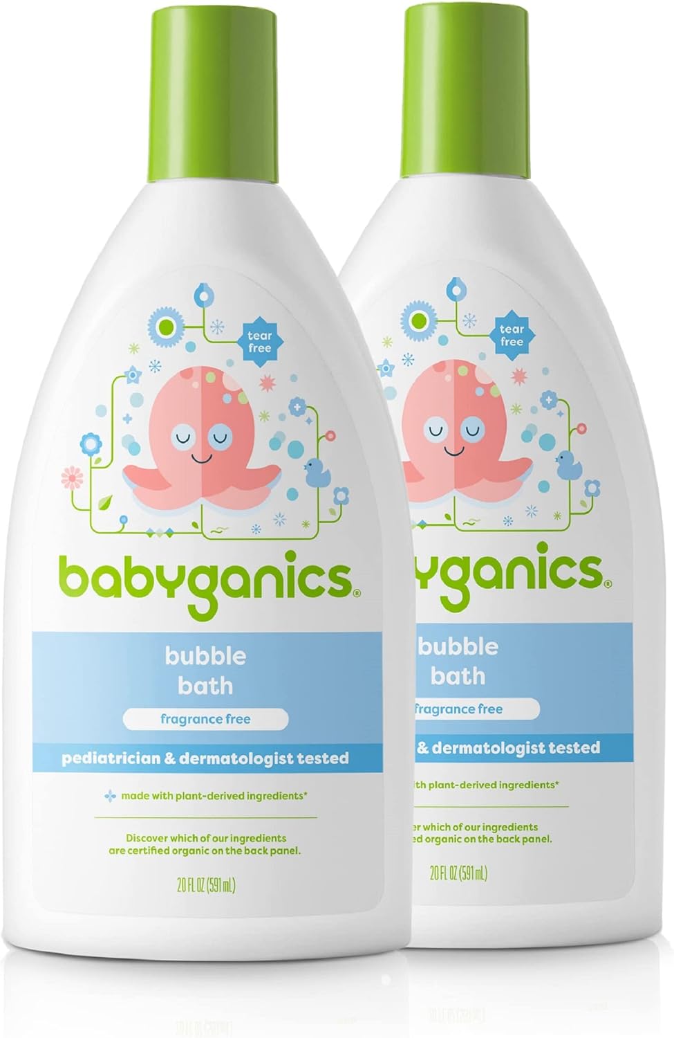 Babyganics Bubble Bath, Gently Cleanses, Fragrance Free, 20 Fl Oz (Pack of 2), Packaging May Vary