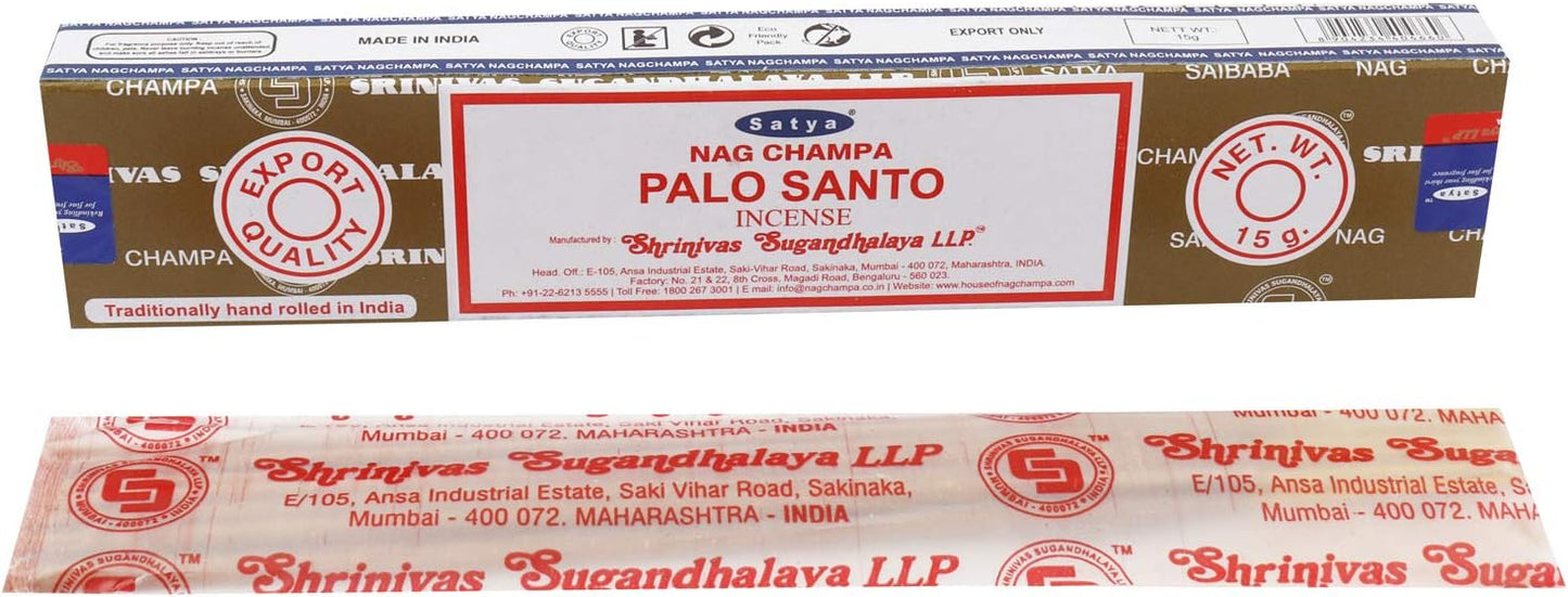 Satya Nag Champa - Palo Santo Incense Sticks | 12 Packs X 15 Grams | Box Of 180 Grams | Export Quality