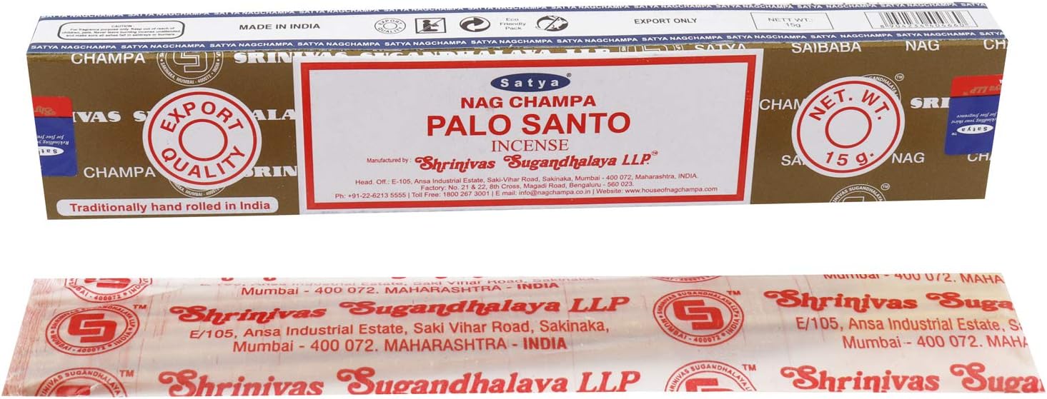 Satya Nag Champa - Palo Santo Incense Sticks | 12 Packs X 15 Grams | Box Of 180 Grams | Export Quality