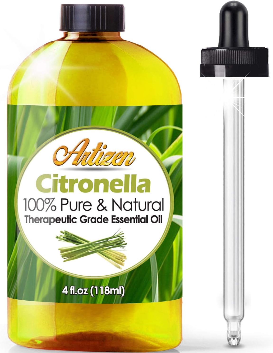 Artizen Citronella Essential Oil (100% Pure & Natural - Undiluted) Therapeutic Grade - Huge 4oz Bottle - Perfect for