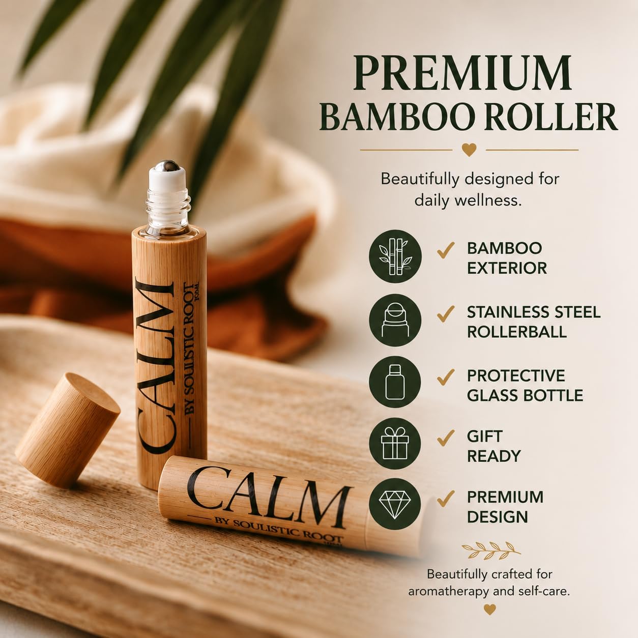 Calm Essential Oil Roller – Aromatherapy Roll On with Lavender & Chamomile – Calming Essential Oil Rollerball for Women, Self Care, Travel, Meditation & Wellness Gift – 10ml | Soulistic Root