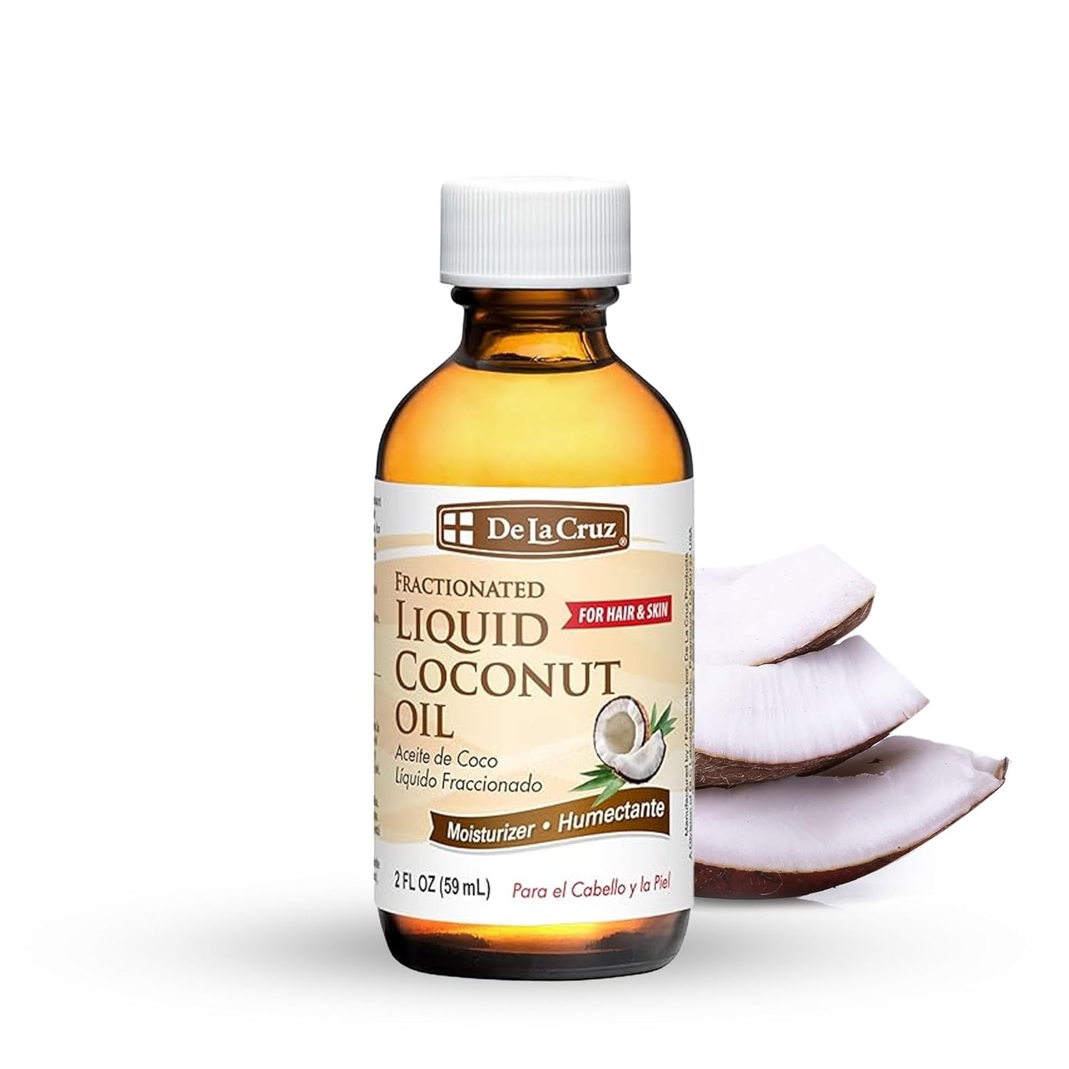 De La Cruz Fractionated Liquid Coconut Oil - Liquid Coconut Oil for Skin and Hair - Natural Moisturizer for Skin and Hair - 2 FL OZ