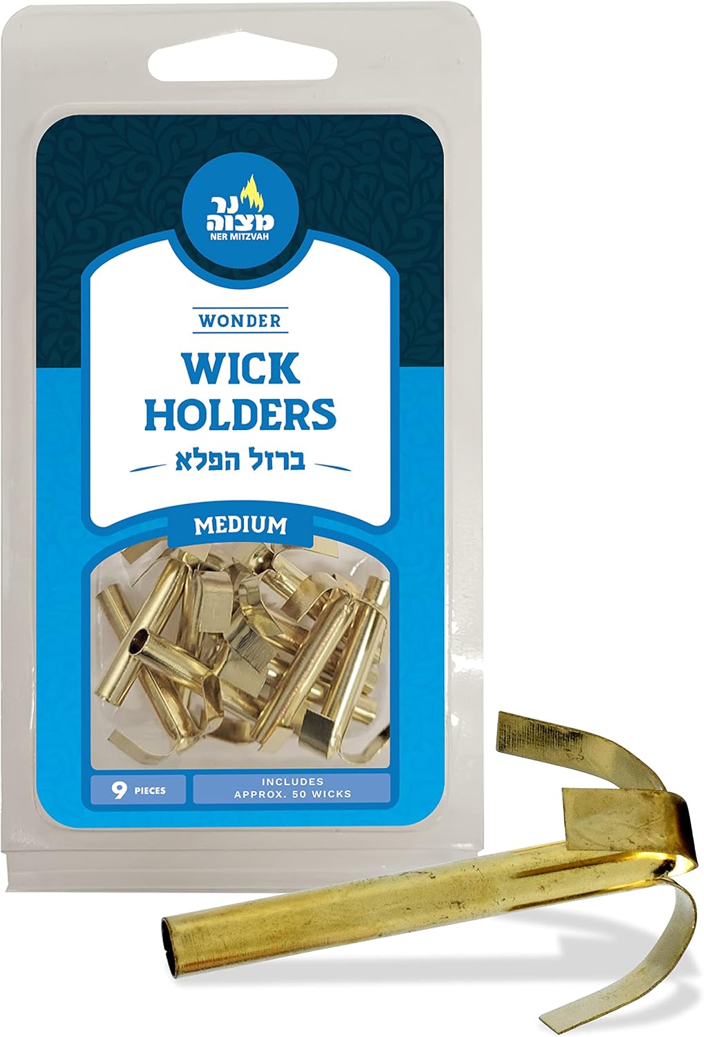 Ner Mitzvah Wonder Wick Holder Set – 9 Medium Holders and 50 Wax Coated Red Cotton Wicks – Sits in Full Oil Cup for Optimal Safety and Burn Time