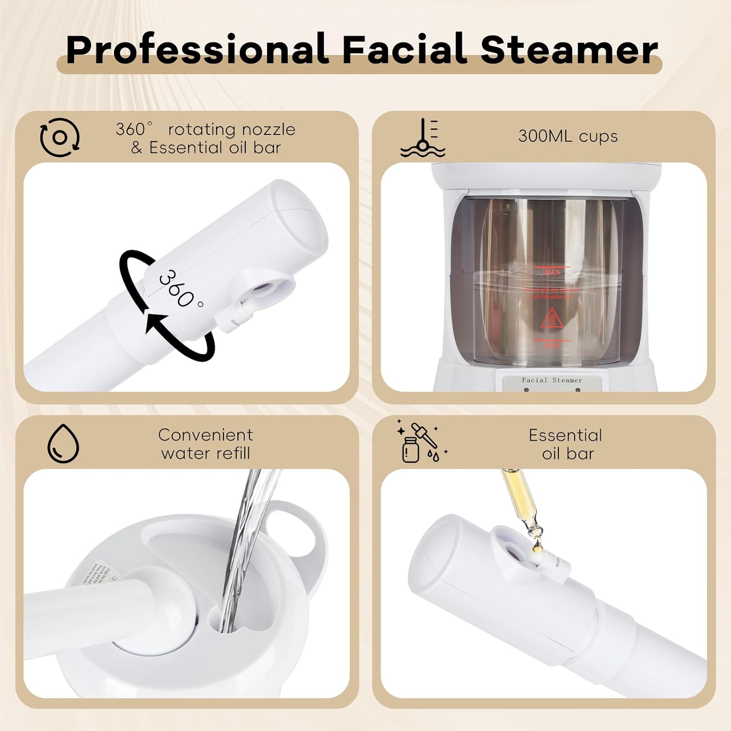Table Facial Steamer, Face Steamer with Extendable Arm Nano Ionic Steamer for Home Salon Spa or Personal Care