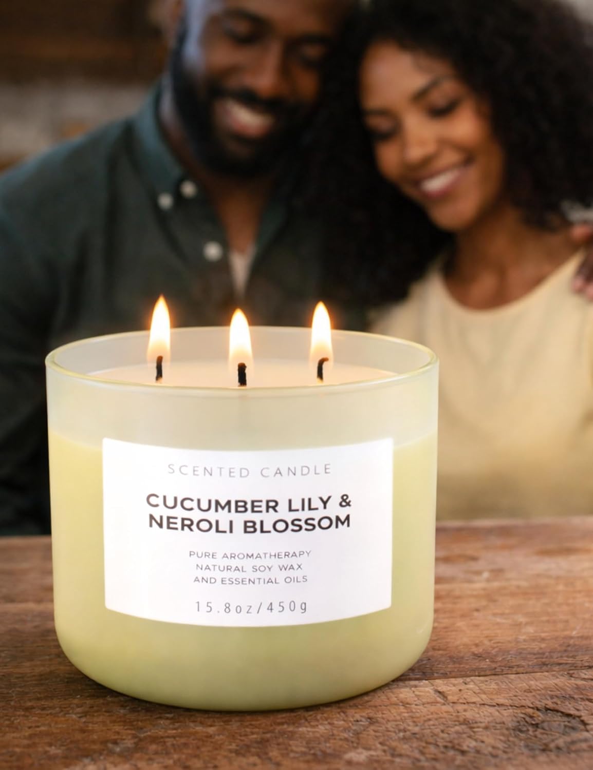 Cucumber Lily Neroli Blossom Candle | 3-Wick Large Soy Candle 15.8 oz | Fresh Cucumber Aromatherapy Candle for Women | Calming Floral Citrus Spa Scent | Long Lasting Clean Burn