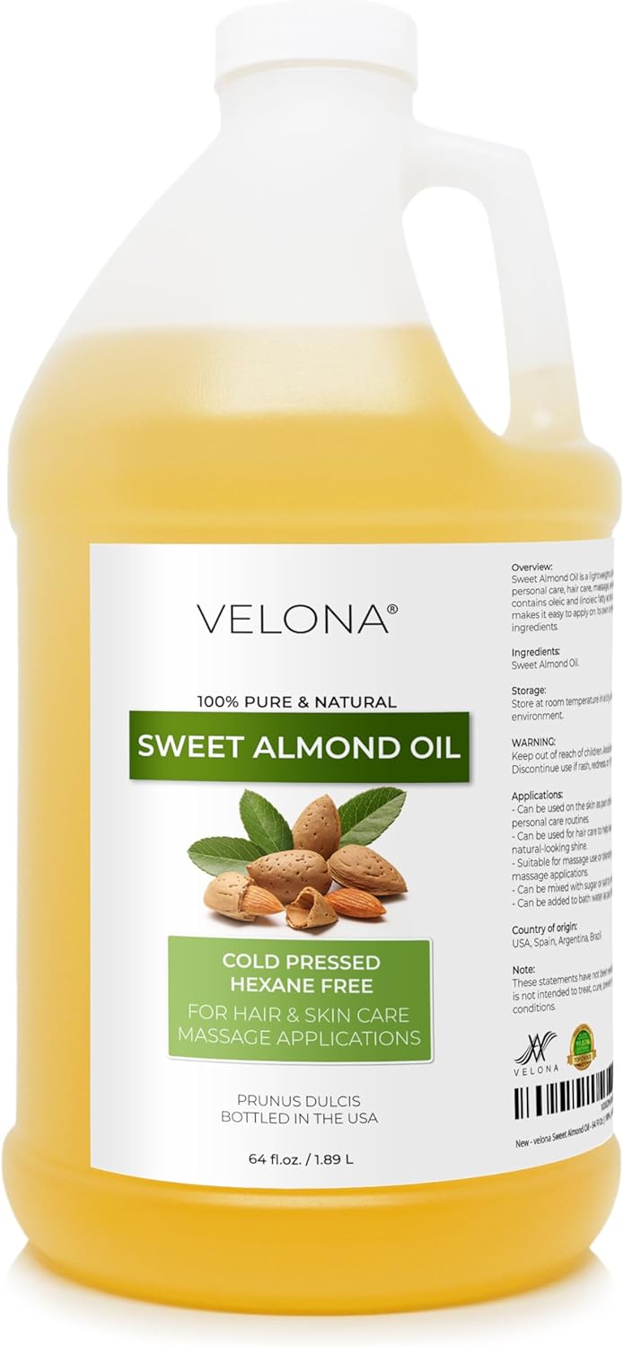 velona Sweet Almond Oil - 64 Fl Oz | 100% Pure and Natural Carrier Oil |Cold Pressed | Skin, Hair, Body & Face Moisturizing | Use Today - Enjoy Results…