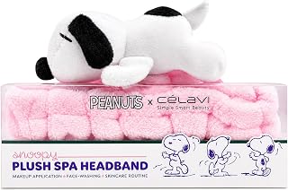 Celavi x Peanuts Snoopy Plush Spa Headband - Soft Pink Makeup Hair Band for Face Washing & Skincare Routine, Cute Facial Accessory for Women & Girls