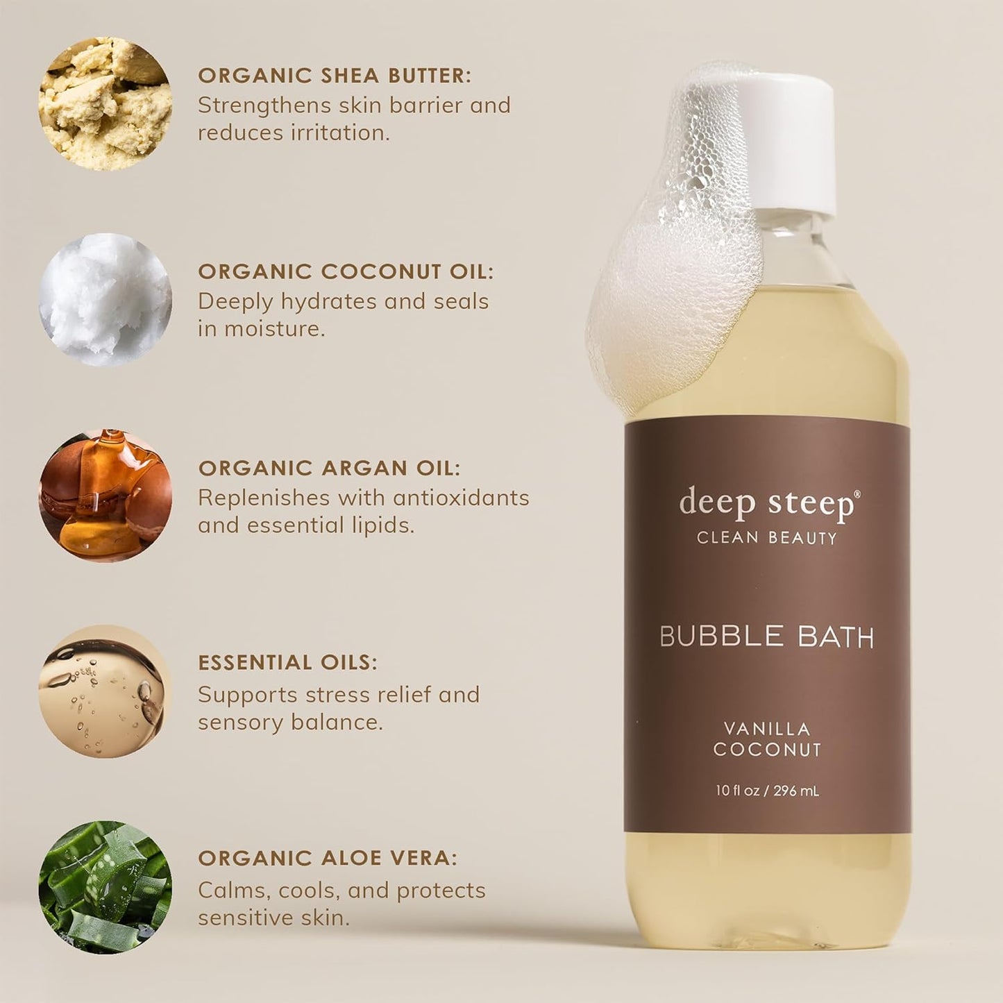 Deep Steep Bubble Bath, Grapefruit Bergamot, 10 oz – Soothing Soak with Shea Butter, Argan Oil, Aloe Vera & Coconut Oil – Vegan, Sulfate-Free, PH-Balanced Clean Beauty