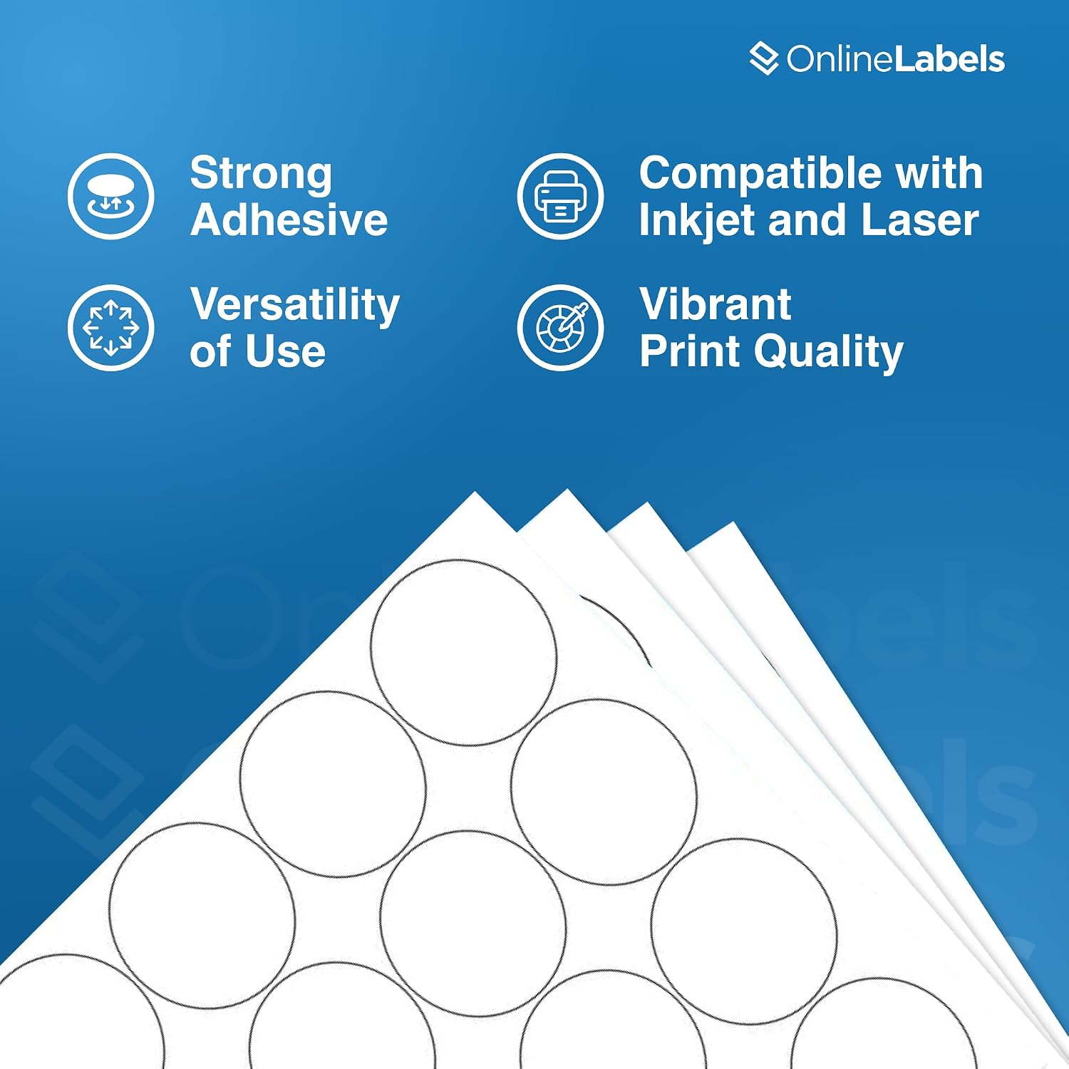 2" Round Labels - Permanent Adhesive, White Matte - Great for Candle and Jar Lids, Products, Favor Labels - Pack of 10,000 Circle Stickers, 500 Sheets - Inkjet/Laser Printers, OL5375WX, OnlineLabels