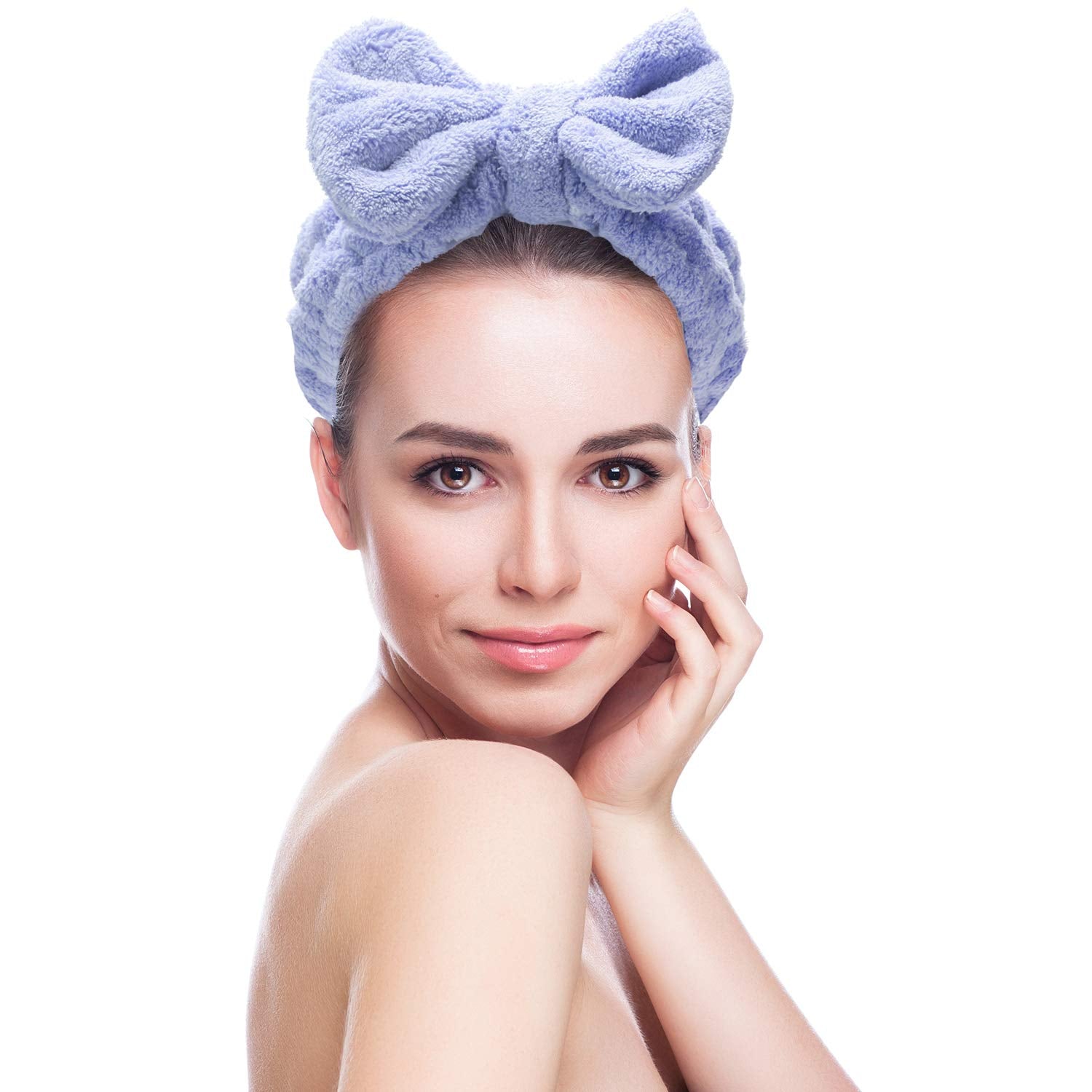 Senkary 4 Pack Makeup Spa Headband Microfiber Bow Towel Soft Fluffy Washing Face Headband for Women Girls Shower Bath Skincare (Pink, Light Blue, Purple, Gray)