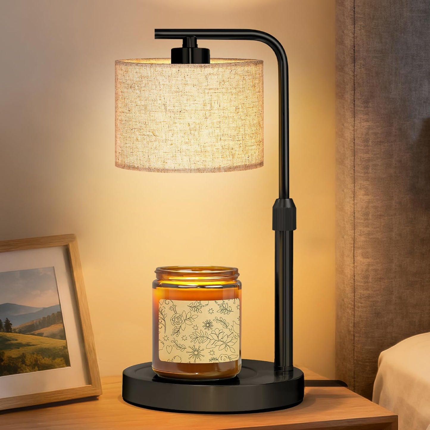 Candle Warmer Lamp with Timer Dimmer, Height Adjustable Modern Farmhouse Candle Warmer, Electric Candle Lamp Warmer with 2 Bulbs, Birthday Gifts for Women Mom, Gift for Home Decor