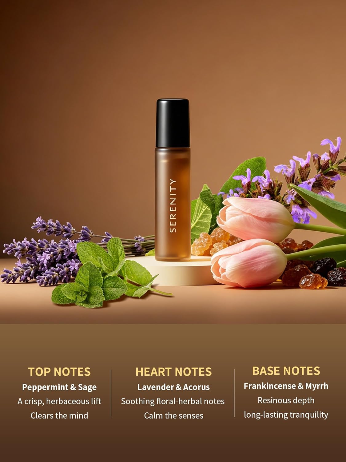 2Pack Serenity Calming Roll-On Essential Oil Blend for Stress Relief - with Lavender, Frankincense & Myrrh - 10ml Travel Size, Prediluted & Skin-Safe for Relaxation & Aromatherapy