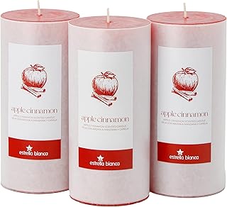 Apple Cinnamon Scented Red Pillar Candles – Set of 3 (3x6 Inch) – Long-Lasting Scented Candles for Home Décor, Aromatherapy & Gifts
