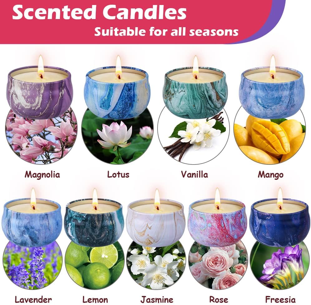 Scented Candles Gifts Set for Women, 9 Pack Aromatherapy Candles Pack Soy Wax with Essential Oil Include Lavender, Jasmine and Vanilla for Bridesmaid, Birthday, Valentine's, Mother's Day, Bath, Yoga