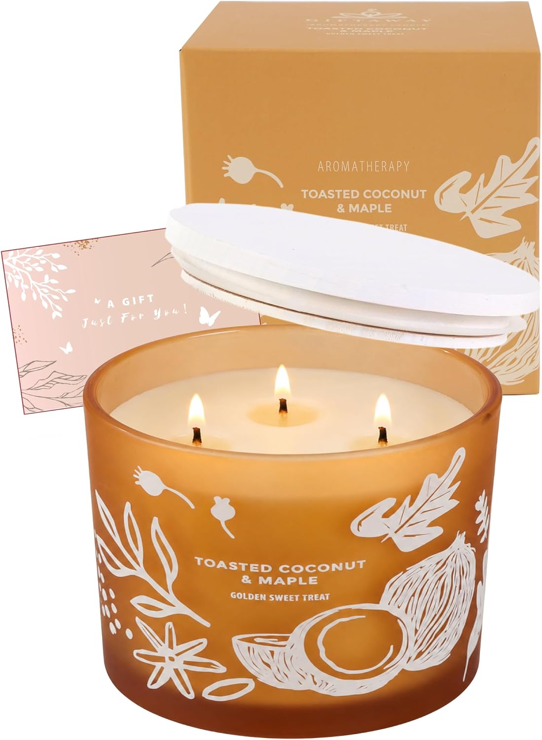 Toasted Coconut Maple Scented Candle | Large 3 Wick Scented Soy Candle for Home | 14.5oz Warm Sweet Nutty Candle | Maple Hazelnut Candles | Long Lasting Clean Burn | Gift for Women & Men